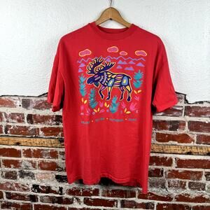 Vintage Grand Teton National Park Shirt Size XL Red Single Stitch Moose USA 90s